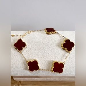 18k Solid Gold Red Clover Bracelet , AU750 Stamped